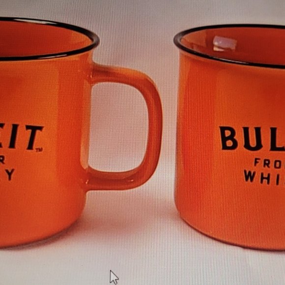 MUGS Set of 2 BULLEIT FRONTIER WHISKEY Bright Orange 9 oz Coffee Tea Compact - Picture 5 of 7
